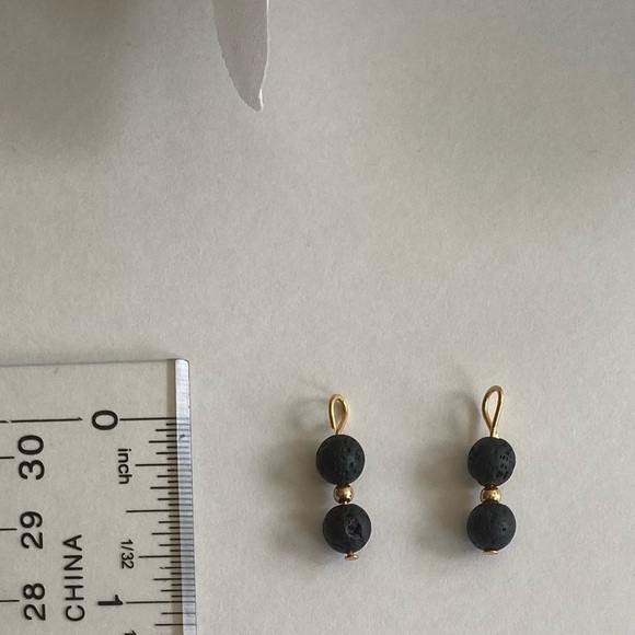 COPY - 18K Gold Plate Earring Charms Black Matte Lava Beads - Picture 2 of 2